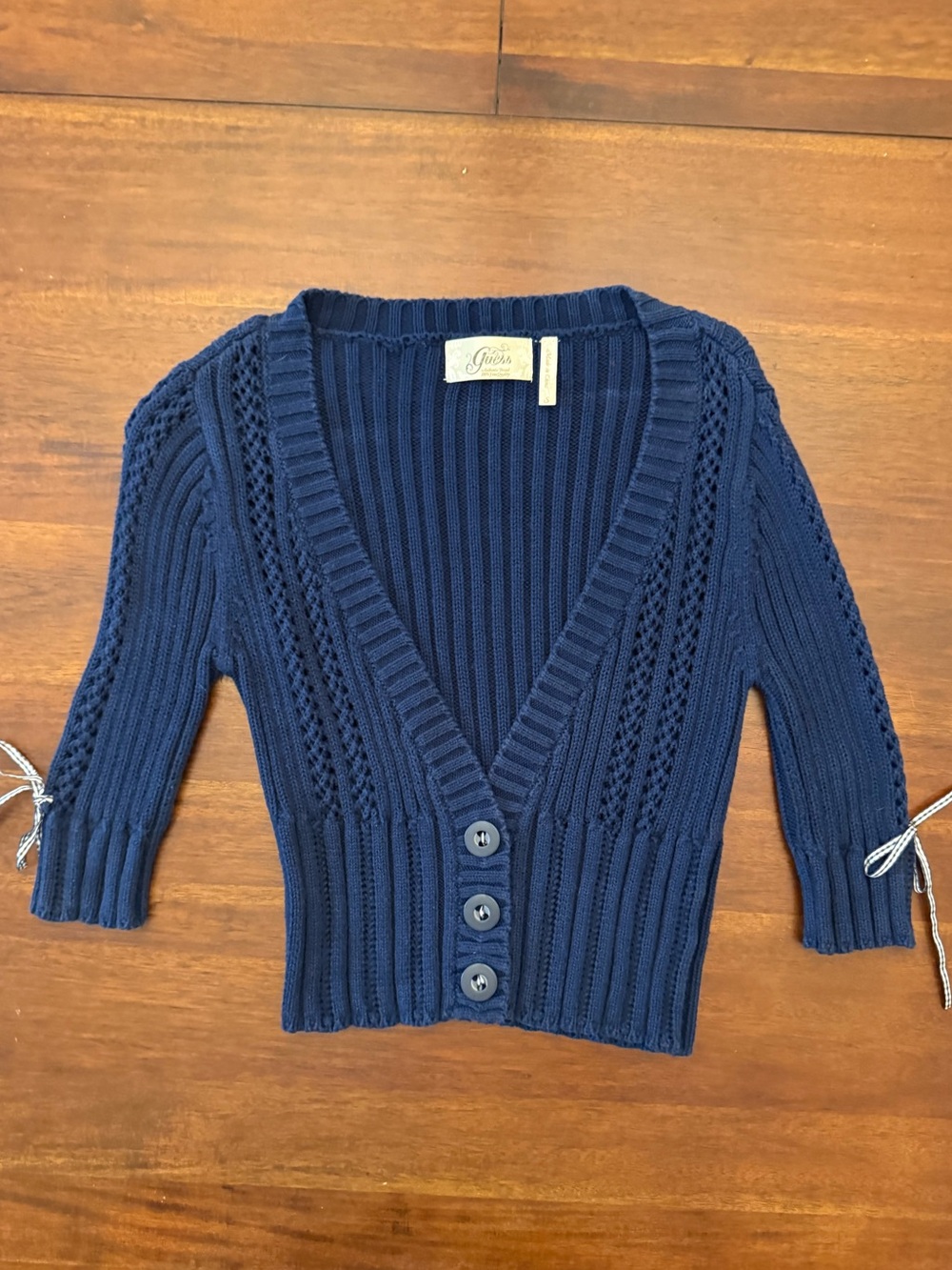 Guess Navy V-Neck Button Ribbed Cardigan
